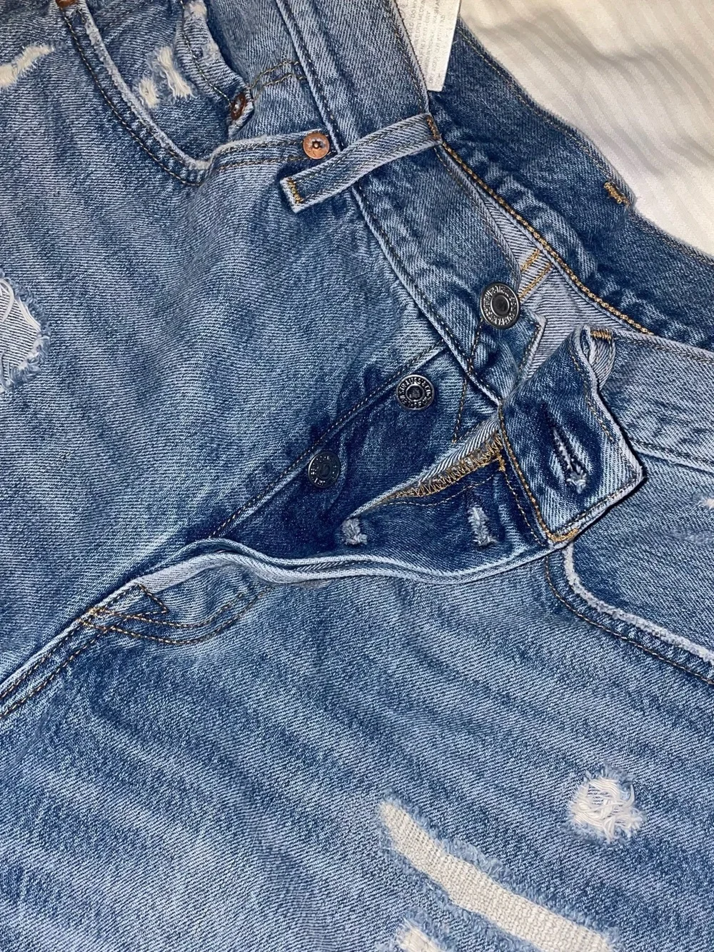 Levi's Distressed High-Rise Denim Shorts - Blue - Picture 5 of 5